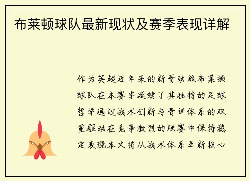 布莱顿球队最新现状及赛季表现详解