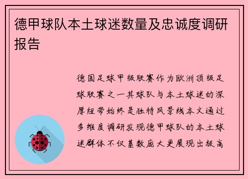 德甲球队本土球迷数量及忠诚度调研报告